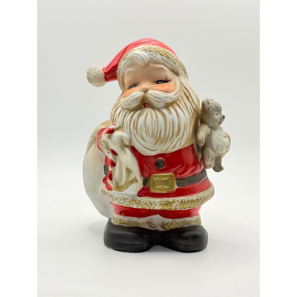 Vintage 80s Homco Santa Clause Coin Bank 5610 Ceramic Christmas Figurine Kitsch